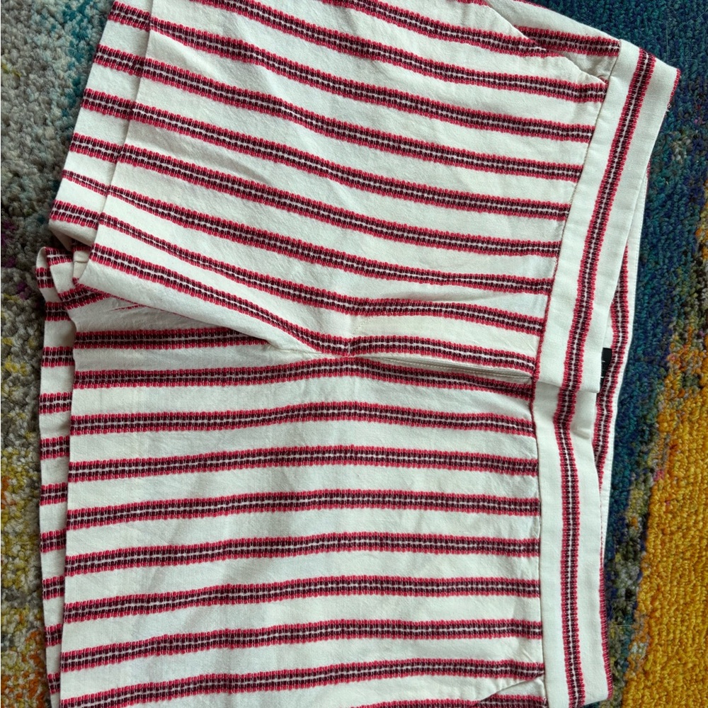 LOFT Red and White Striped Shorts